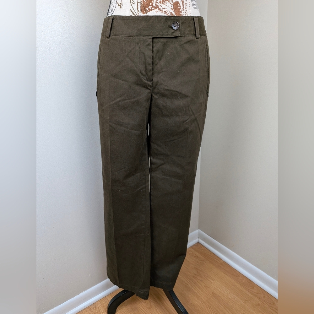 Talbot's Signature Straight Leg Pants Green Brown Petite 10 Brushed Fabric